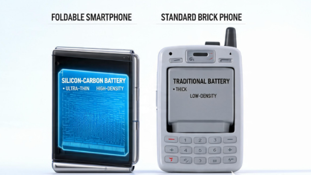 Thickness comparison between silicon-carbon batteries and traditional lithium-ion.