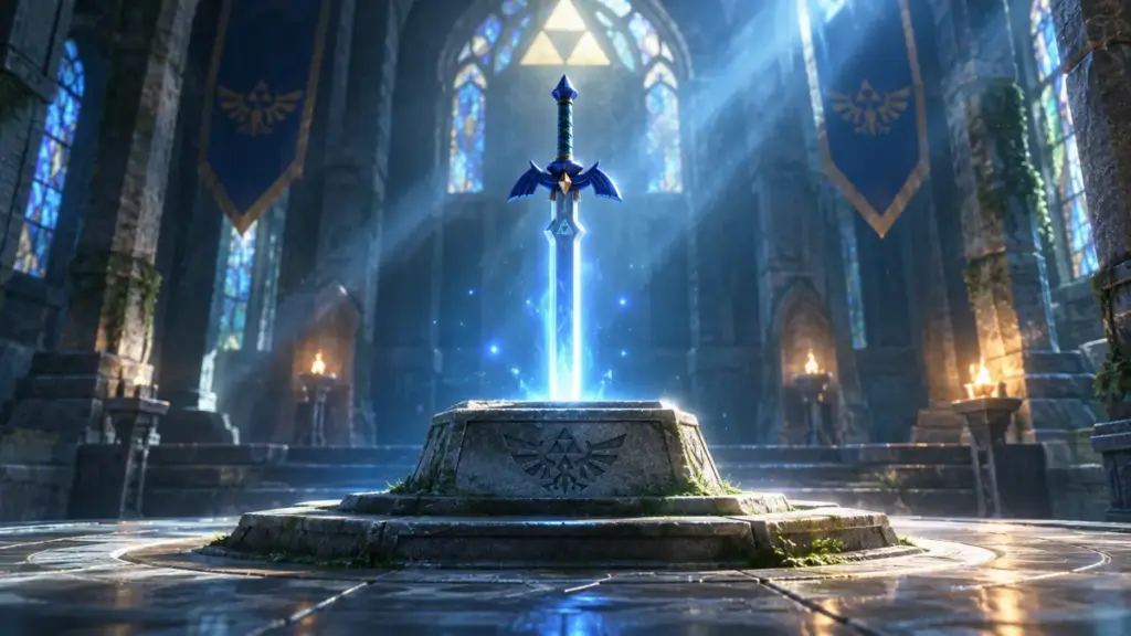 3d-render-master-sword-in-temple-of-time-pedestal-for-ocarina-of-time-remake
