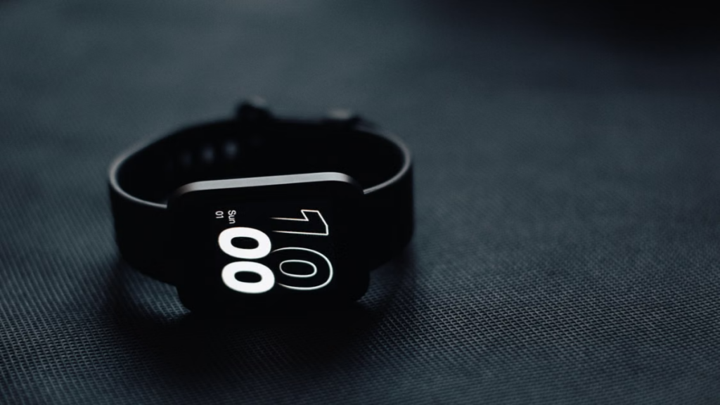 A detailed engineering diagram comparing physical wearable components with a downloadable smartwatch software update