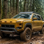 A rugged Nissan Xterra 2028 concept tackling a challenging off road trail