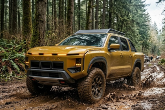 A rugged Nissan Xterra 2028 concept tackling a challenging off road trail