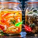 A scientific comparative view of clean and contaminated fermentation jars highlighting gut health probiotics from homemade fermented foods