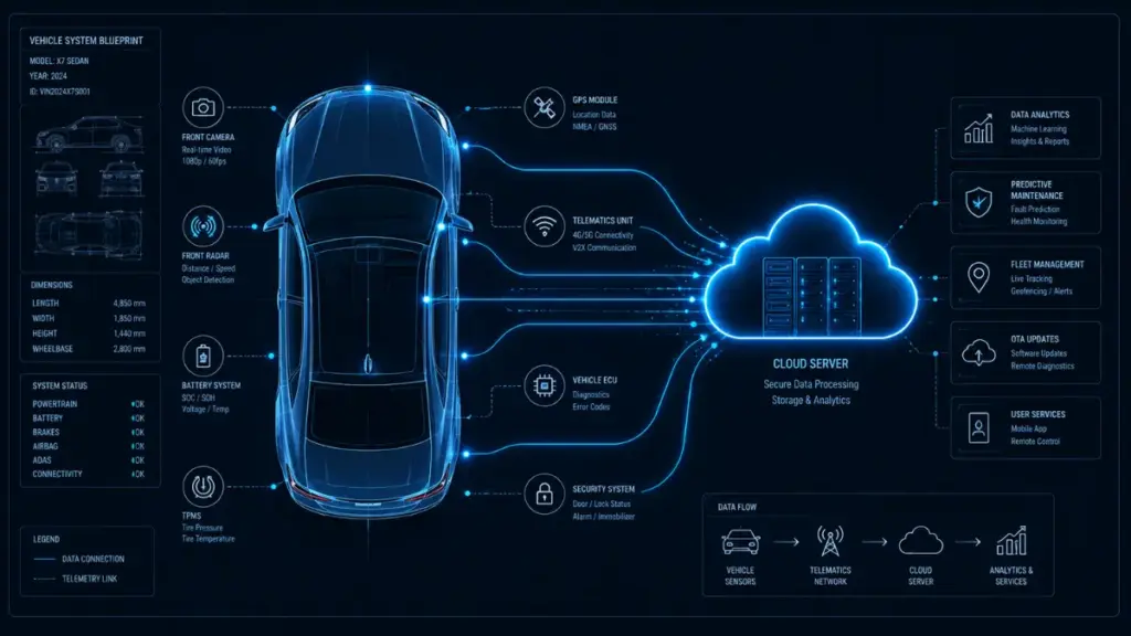 AI in cars data transmission network architecture.