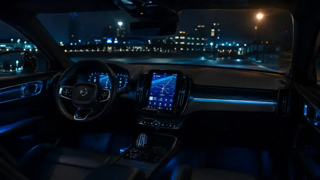 AI in cars nighttime dashboard interface.