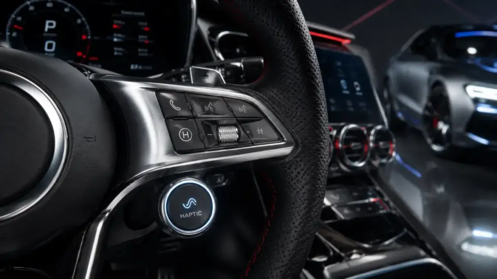 AI in cars steering wheel control interface.