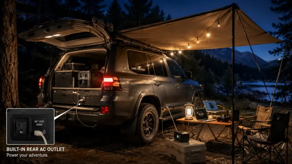 Camp power setup using the built-in inverter inside the Toyota Land Cruiser