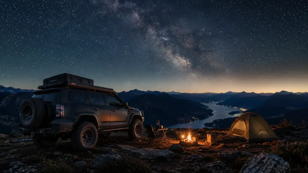  Camping adventure setup featuring a modern Off Road SUV