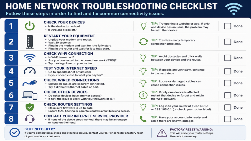 Checklist to troubleshoot your internet wireless extender.