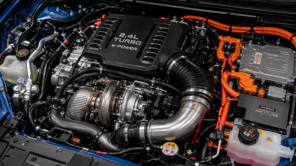  Close-up view of the i-FORCE MAX hybrid engine bay in the modern Toyota Land Cruiser