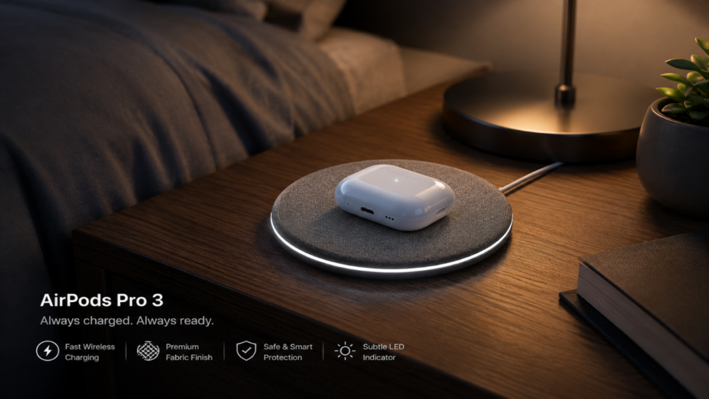  Compact wireless charging base station supporting quick charge earbud accessories AirPods Pro 3