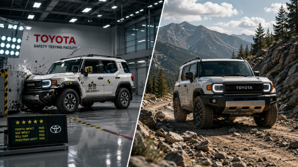 Comparing safety testing and off-road capability in Toyota Land Cruiser FJ vehicles