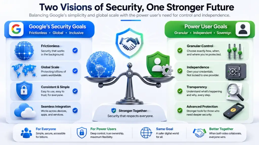 Comparing security philosophies and the Passkey Google on Android.
