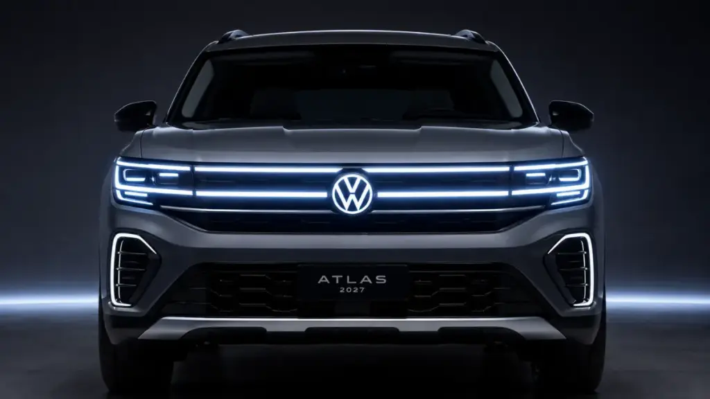 Conceptual front fascia view of the redesigned 2027 Volkswagen Atlas SUV