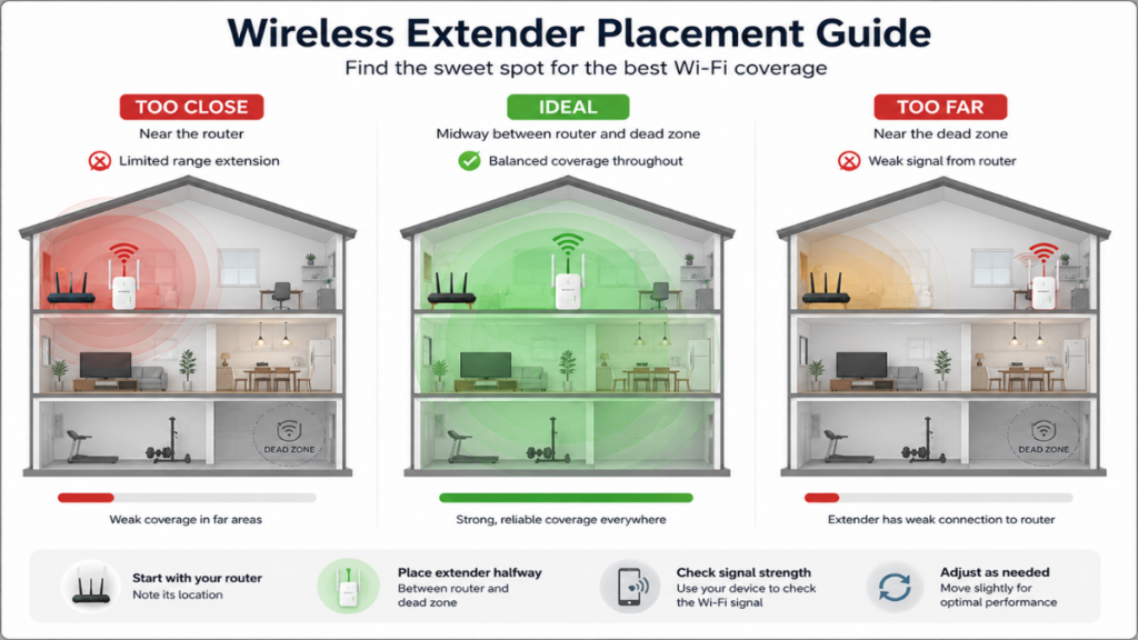 Correct placement for an internet wireless extender.
