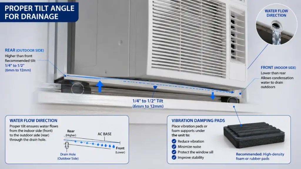 Correcting the pitch of a unit for better window ac unit maintenance