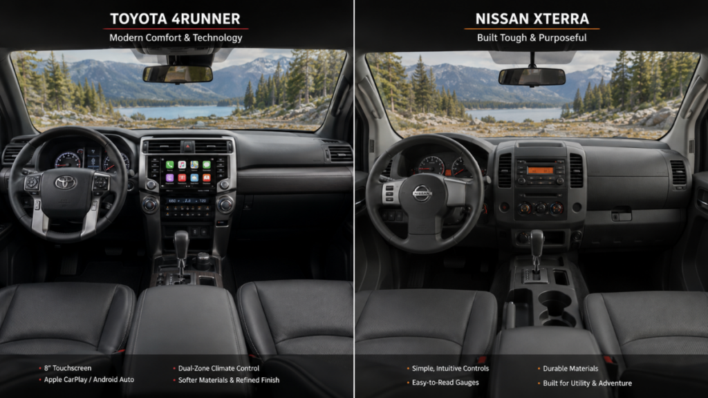  Dashboard layout comparison between a Toyota 4Runner and Nissan Xterra