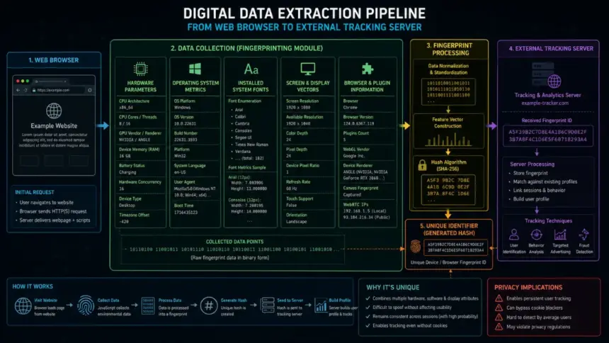 Detailed process of browser fingerprinting gathering system metrics