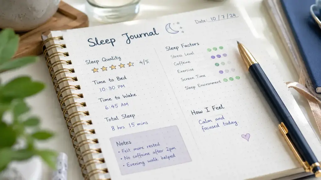 Detailed sleep journal tracking progress of insomnia after chemotherapy.
