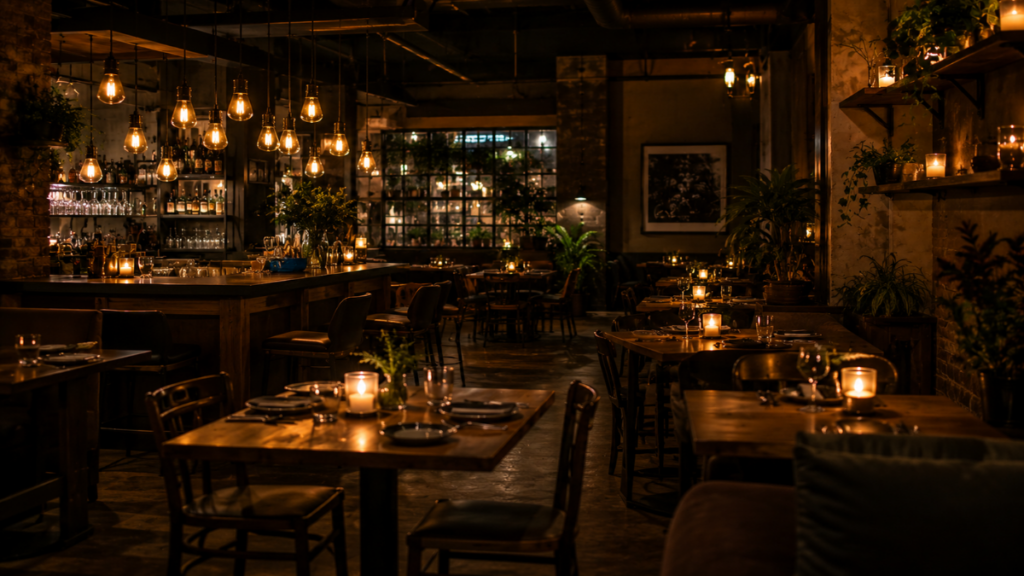  Dimly lit restaurant scene comparing the iPhone Camera vs Adobe Project Indigo low light rendering