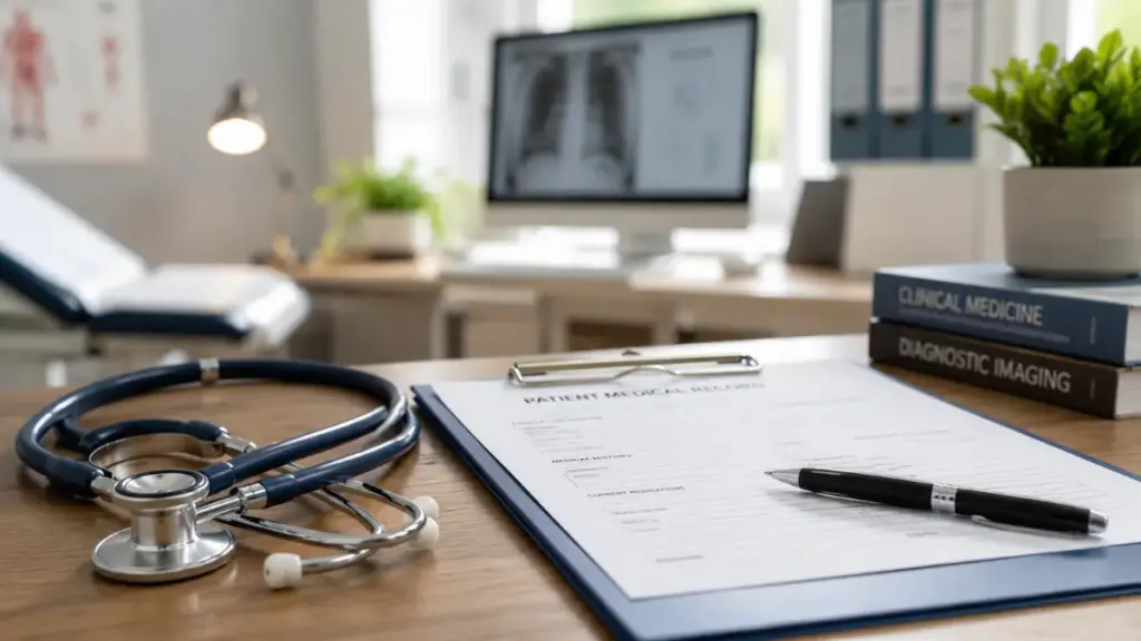  Doctor's desk with a stethoscope and medical file folder Sleep quality.