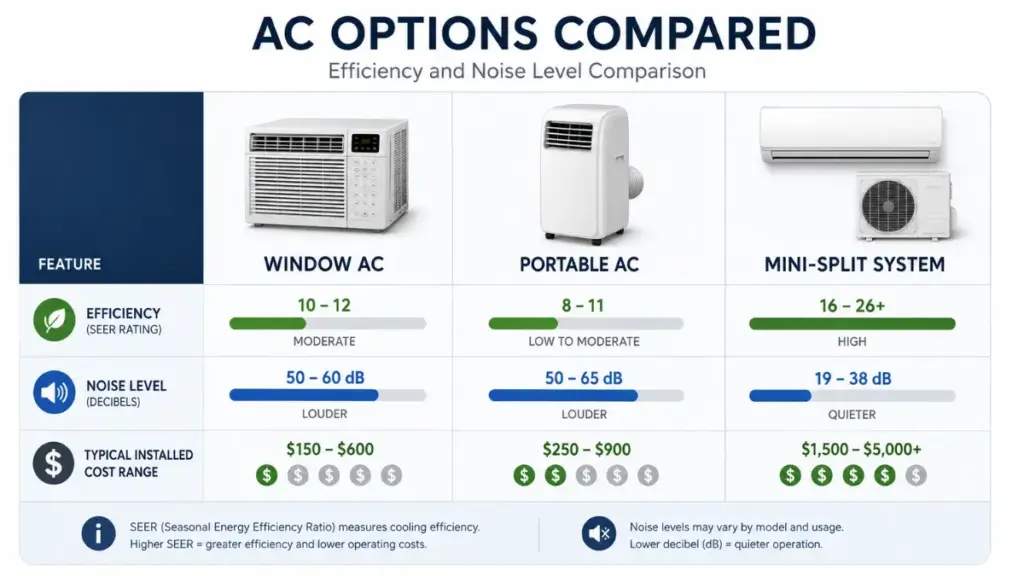 Efficiency metrics for AC portable air conditioner units.