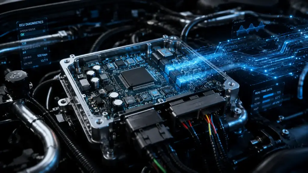Electronic control module installed inside a modern Chevrolet Silverado engine bay