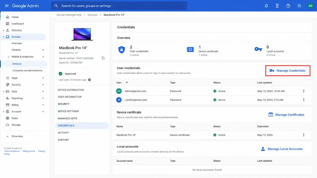 Enterprise management of Passkey Google on Android.