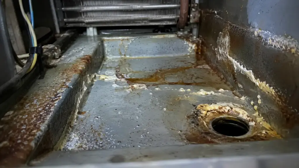 Examining the drain pan area for effective ac unit maintenance