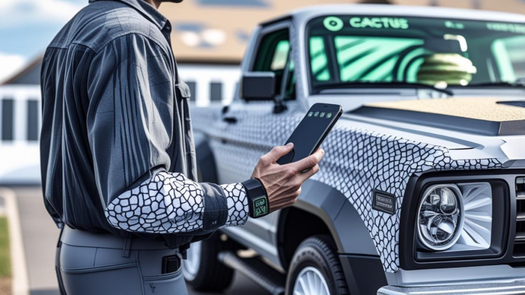  Excited person checking smartphone for Ford Electric Maverick news next to their Ford Maverick.