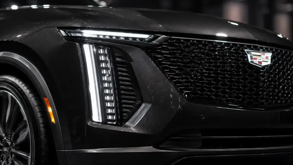 Front quarter detail shot of a gas-powered luxury crossover in the secondhand discontinued cars market.