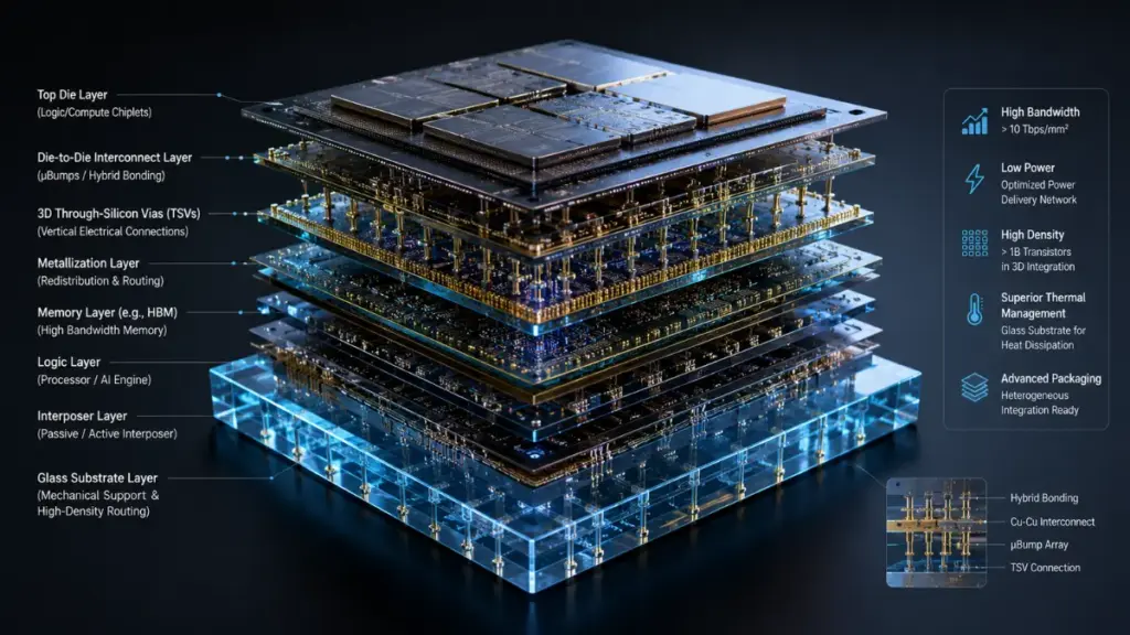 Future 3D stacking visual representation in semiconductor packaging