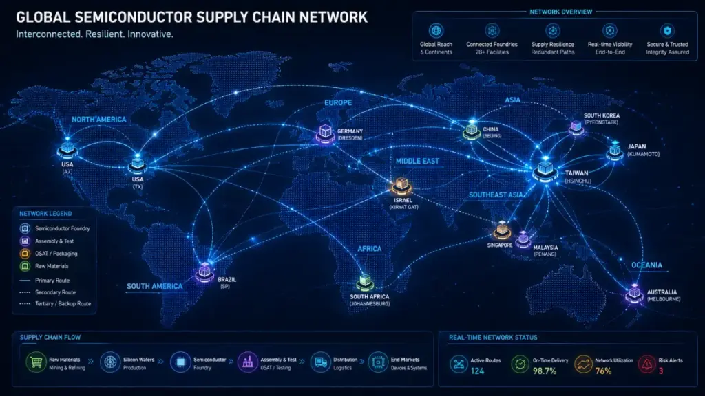Global supply chain node distribution for advanced semiconductor packaging