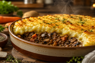Golden mashed potato crust highlighting the importance of understanding the mistakes to avoid when serving vegetarian shepherds pie recipe
