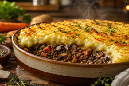Golden mashed potato crust highlighting the importance of understanding the mistakes to avoid when serving vegetarian shepherds pie recipe
