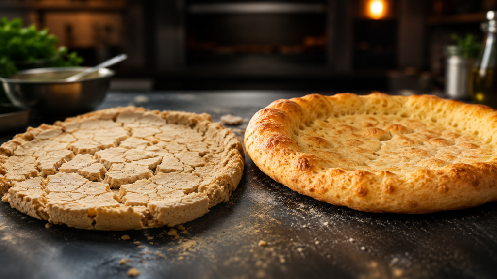 Gummy unbaked dough interior highlighting gluten free pizza crust mistakes to avoid.
