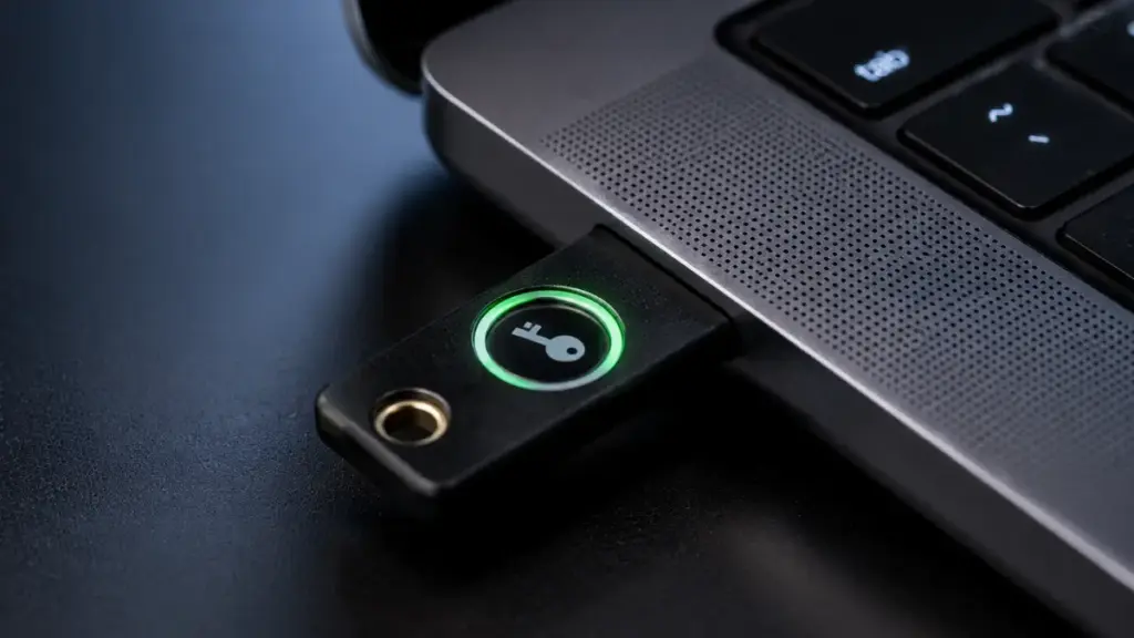 Hardware security key securing bitwarden password manager account logins