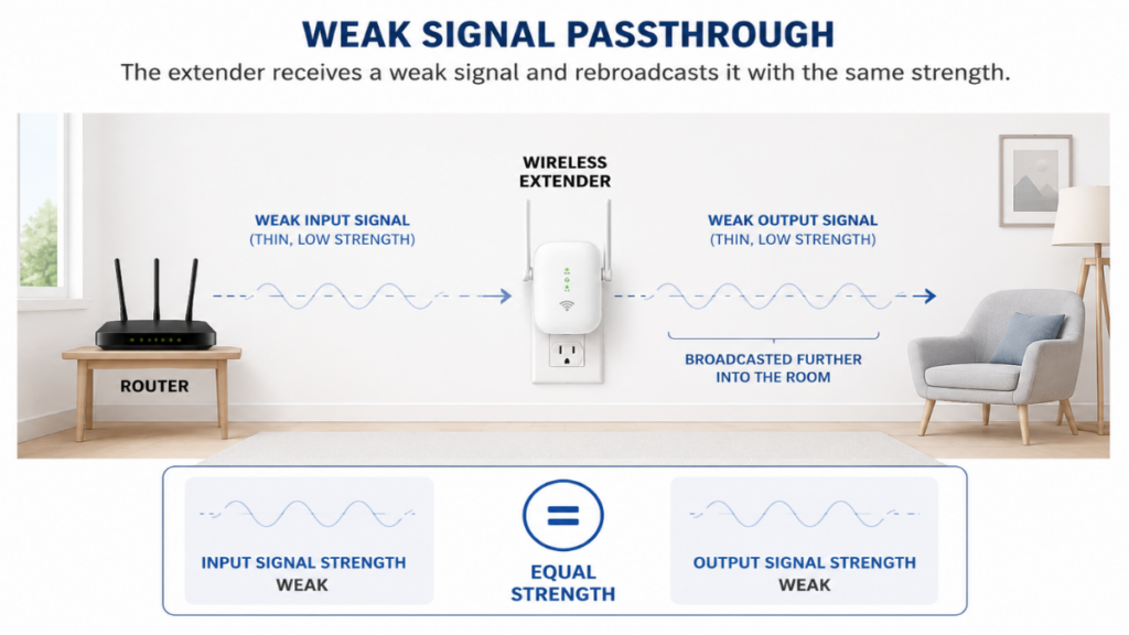 How an internet wireless extender works by repeating a wifi signal.