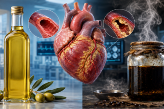 Infographic explaining major misconceptions about the healthiest cooking oil for heart and cardiovascular health risks