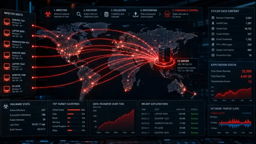  Infostealer malware exfiltrating credentials stolen from a password manager.