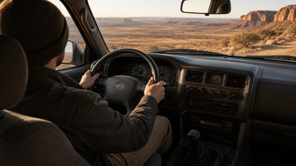 Interior view of the dashboard of classic Old SUVs.