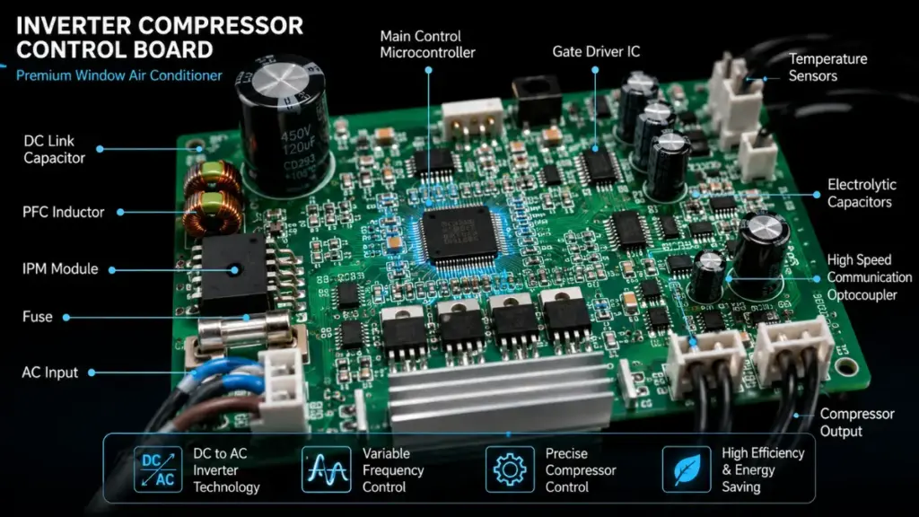  Internal circuitry of an inverter-based window air conditioning unit .