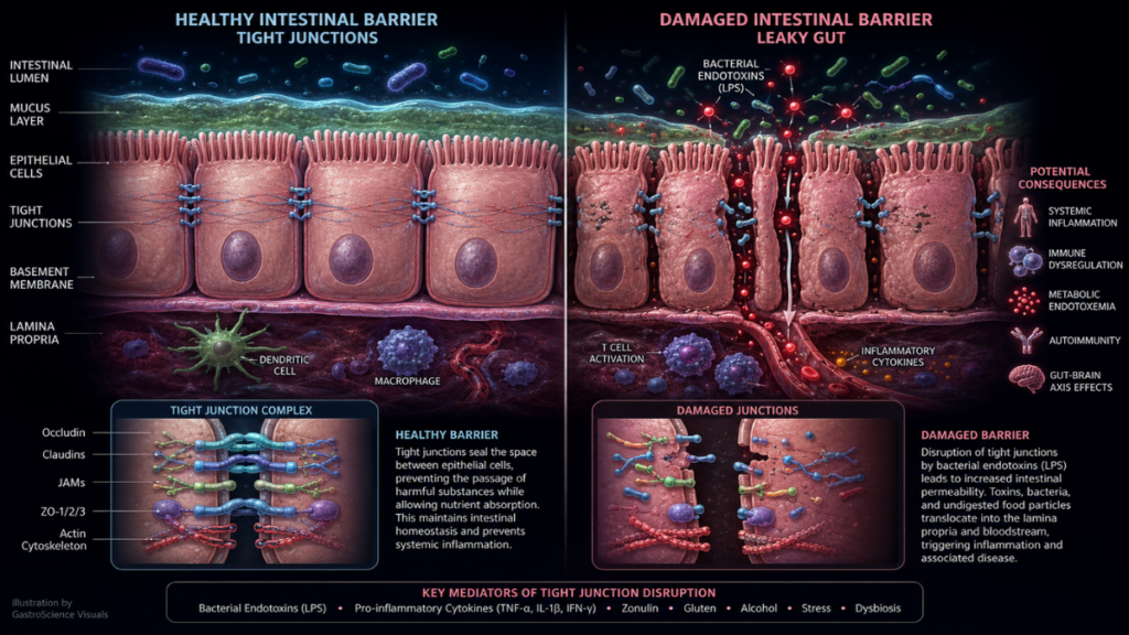 Intestinal-wall-damage-showing-leakage-due-to-failed-gut-health-probiotics-from-homemade-fermented-foods.