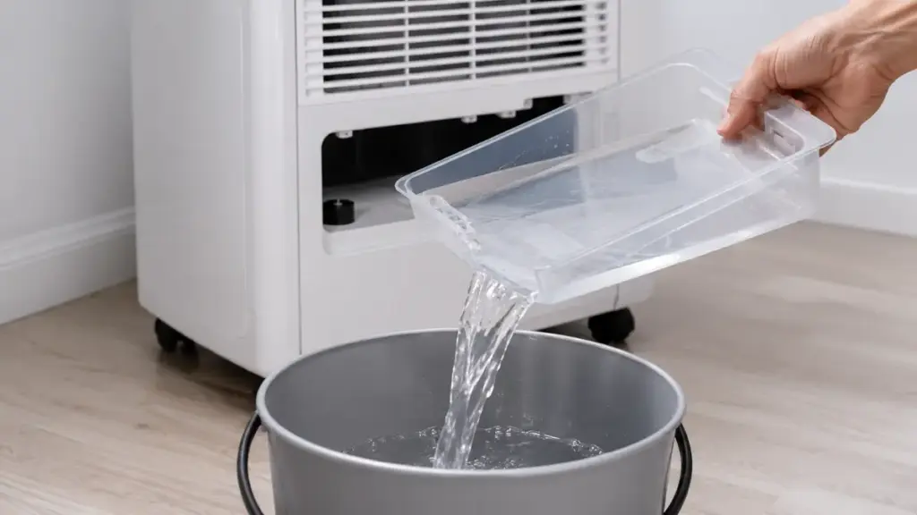 Maintenance of an AC portable air conditioner water tank.