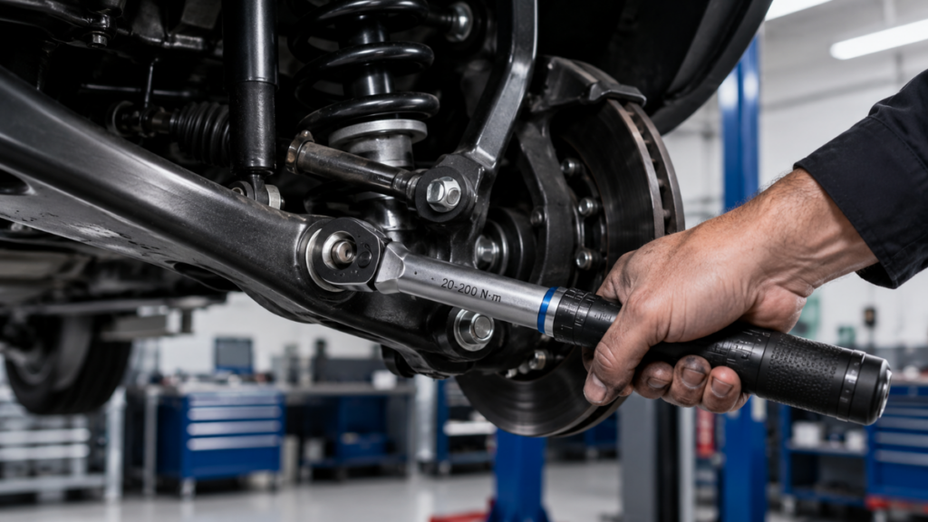 Maintenance work being performed on a Toyota 4Runner suspension