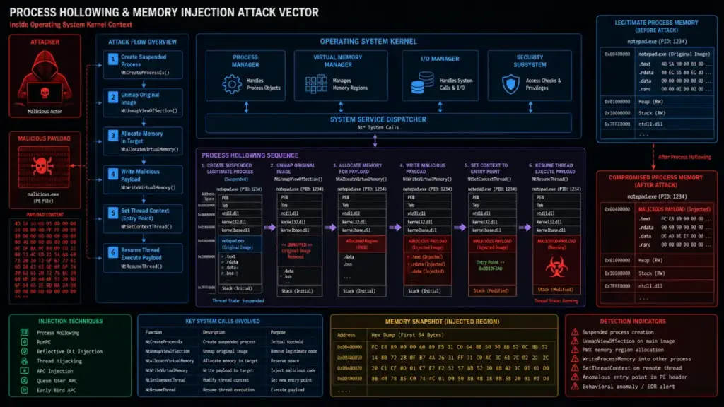 Malware process hollowing vector targeting a password manager in system memory.
