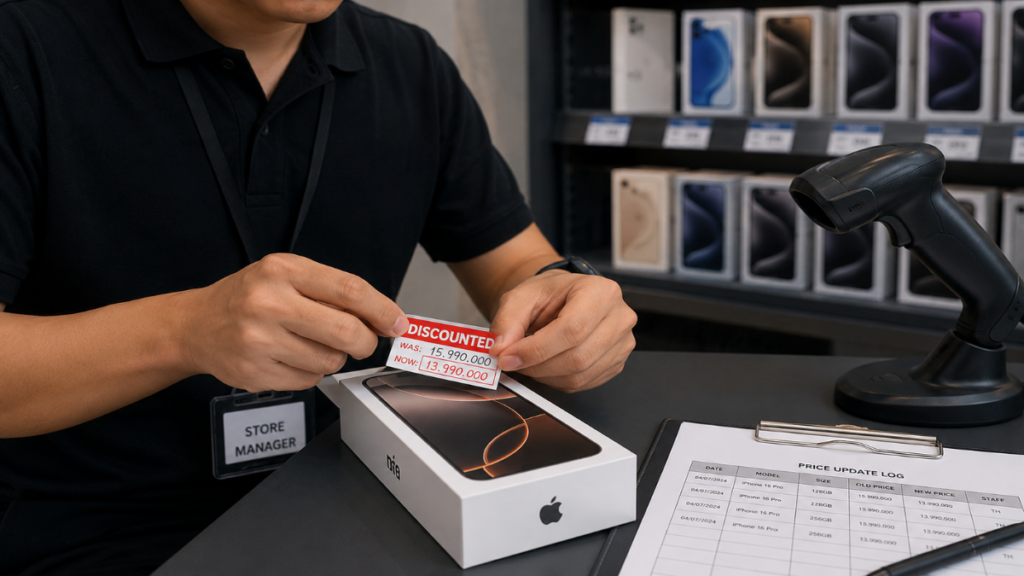Management reclassifying an Open-Box iPhone for clearance.