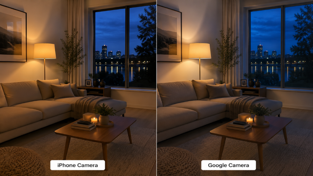 Mixed indoor lighting environment test for Google Camera vs iPhone Camera comparison