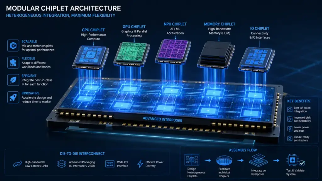 Modular chiplet integration design enabled by advanced semiconductor packaging