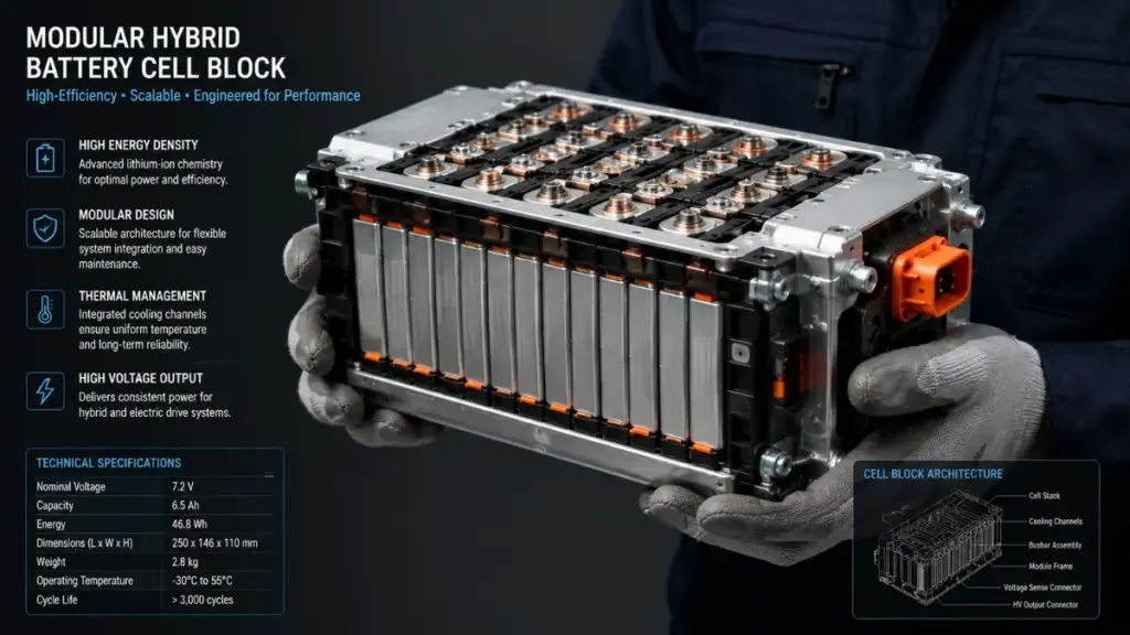 Modular hybrid battery component for long-term Toyota Land Cruiser maintenance