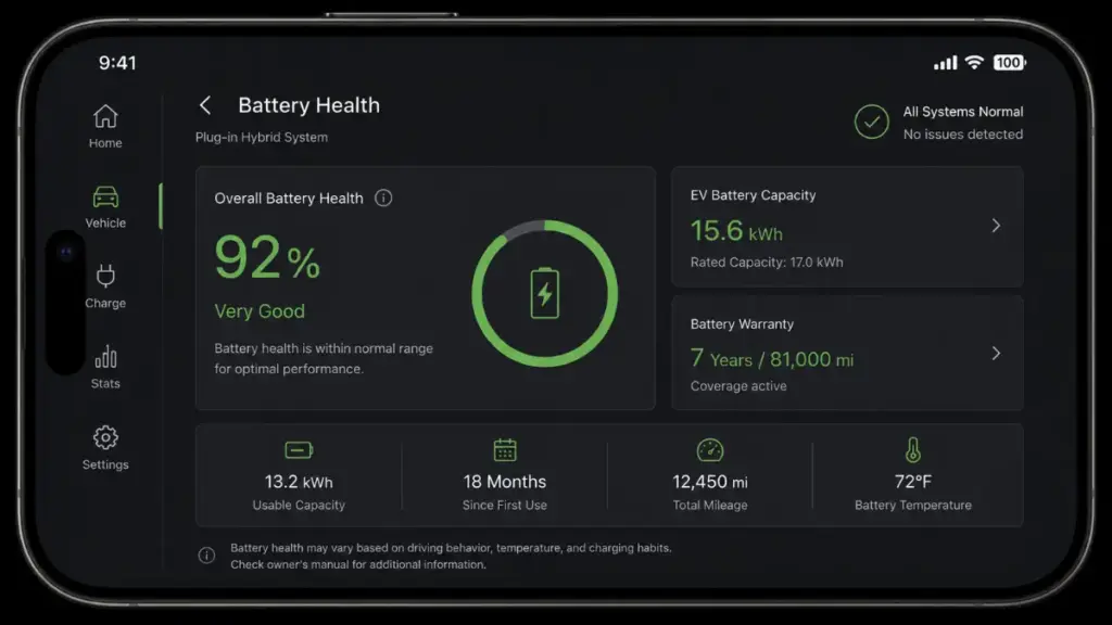 Monitoring the battery health of a plug in hybrid electric vehicle.